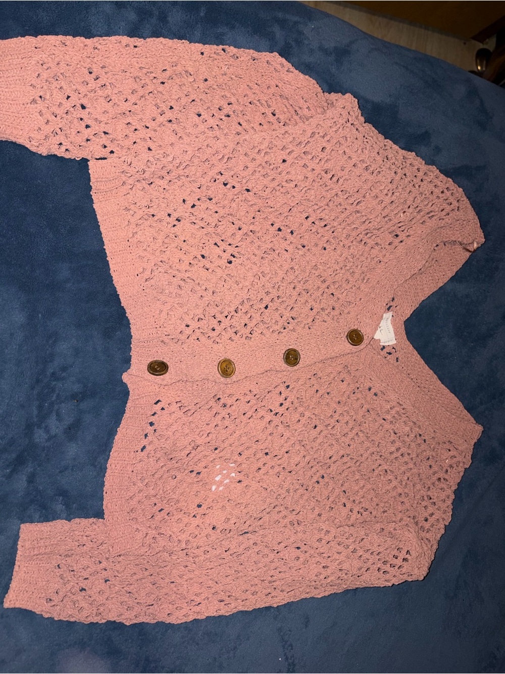 Crochet Pink Button-Front Knit Cardigan L
